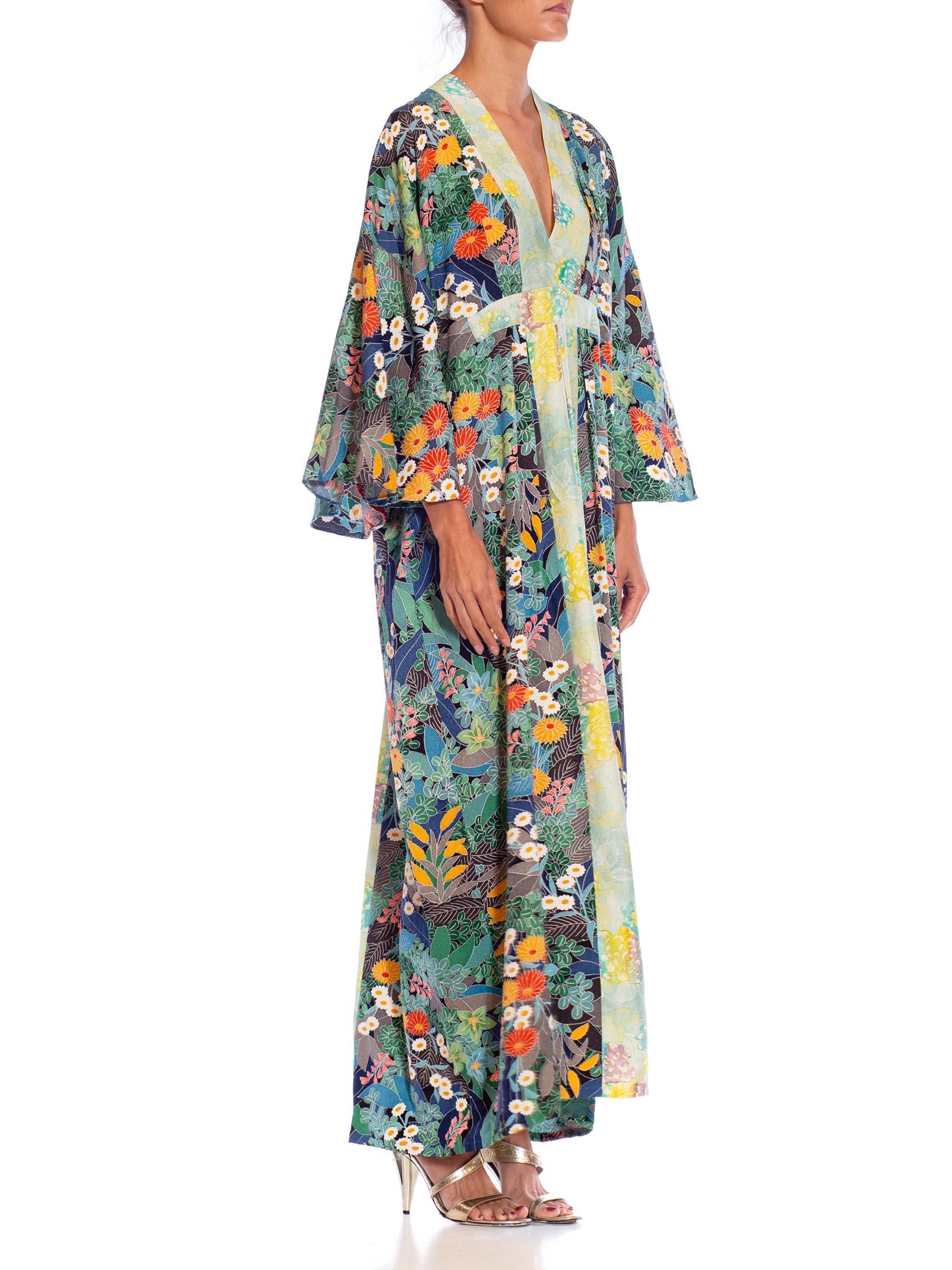 MORPHEW COLLECTION Bluenavy Blue Japanese Kimono Silk Floral Pattern Kaftan Lig For Sale 3