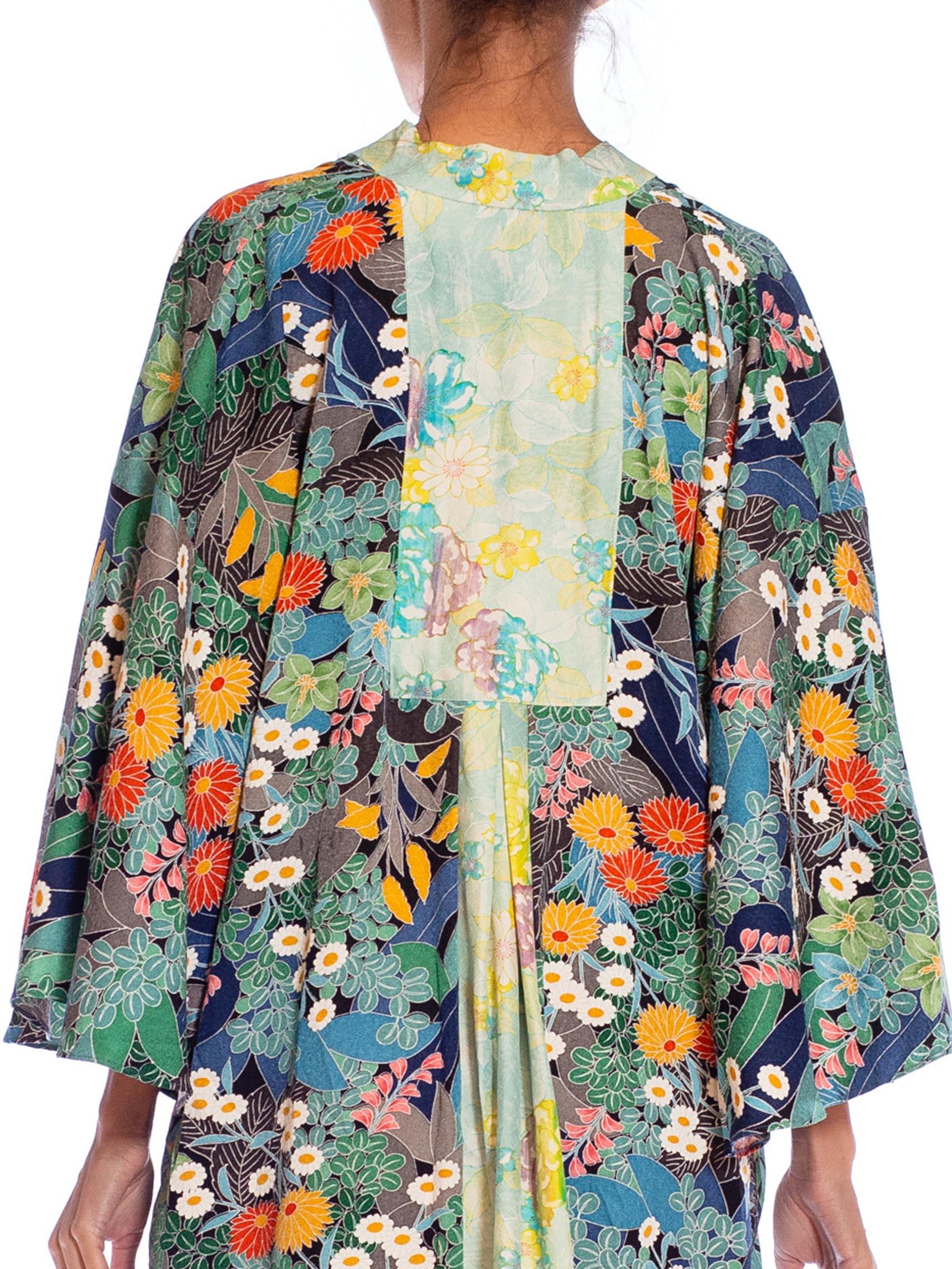 MORPHEW COLLECTION Bluenavy Blue Japanese Kimono Silk Floral Pattern Kaftan Lig For Sale 4