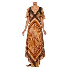 MORPHEW COLLECTION Brown African Safari Silk Twill 3-Scarf Dress Made From Vint