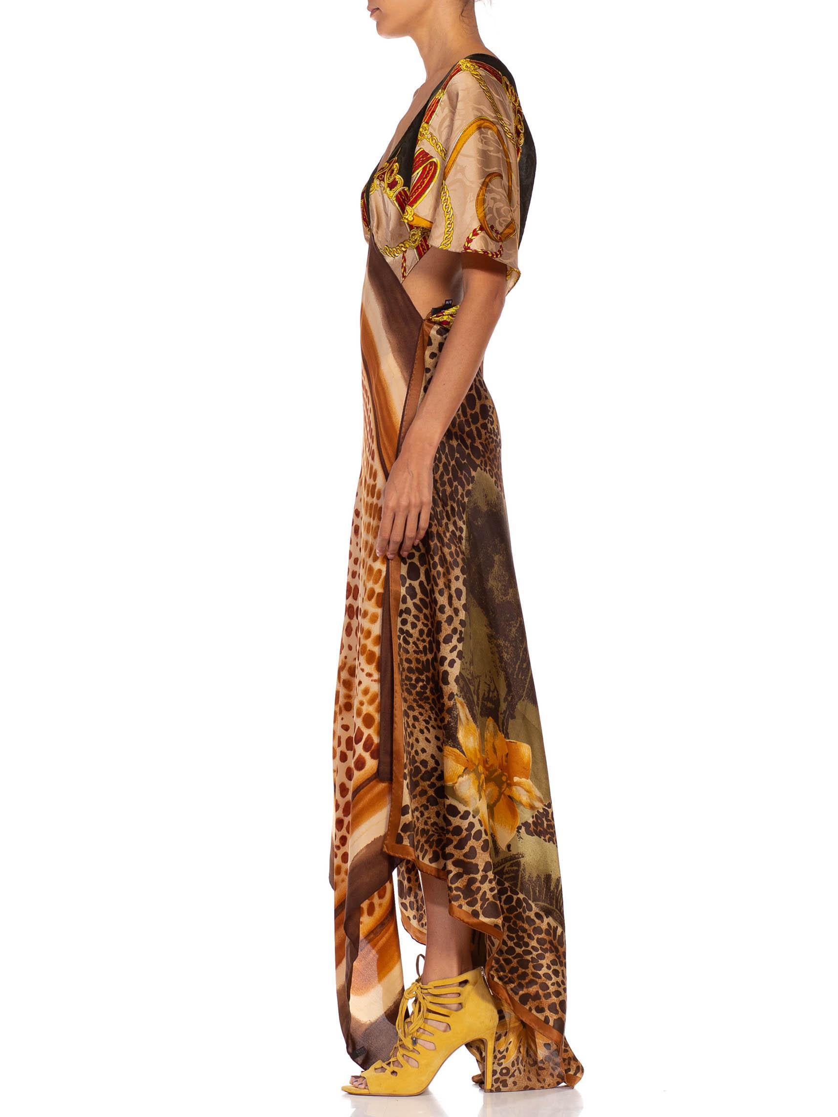 MORPHEW COLLECTION Brown & Black Multi  Silk Twill 3-Scarf Leopard Status Print Dress Made From Vintage Scarves
MORPHEW COLLECTION is made entirely by hand in our NYC Ateliér of rare antique materials sourced from around the globe. Our sustainable