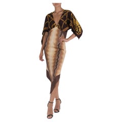Morphew Collection Brown 
Gold Silk Status Print 2-Scarf Dress Made From Vinta