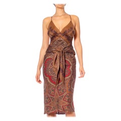 MORPHEW COLLECTION Brown, Olive Green & Red Paisley Silk Scarf Dress Made From