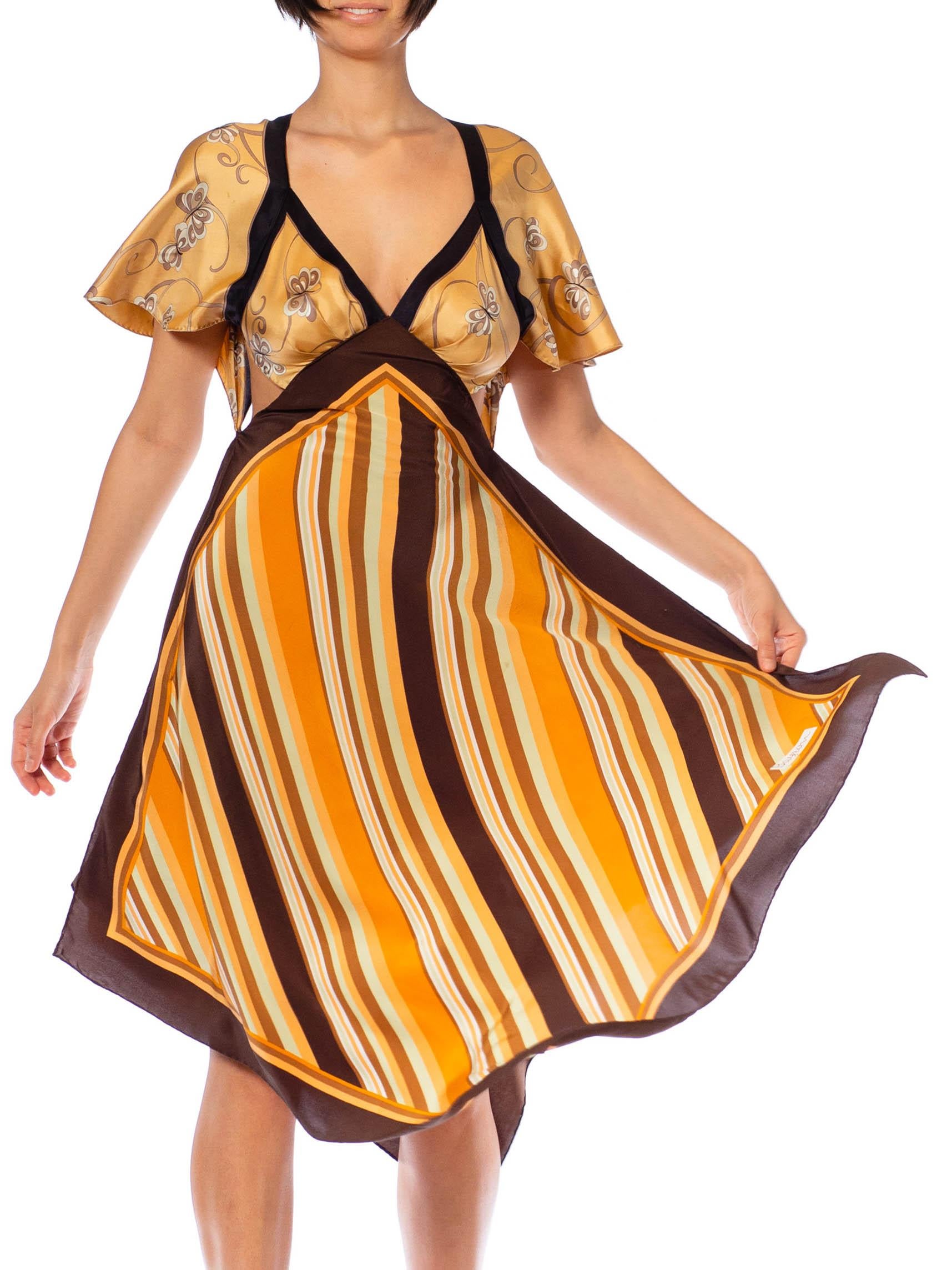 MORPHEW COLLECTION Brown, Orange & Cream Silk Stripe Butterfly 3-Scarf Dress Ma For Sale 6