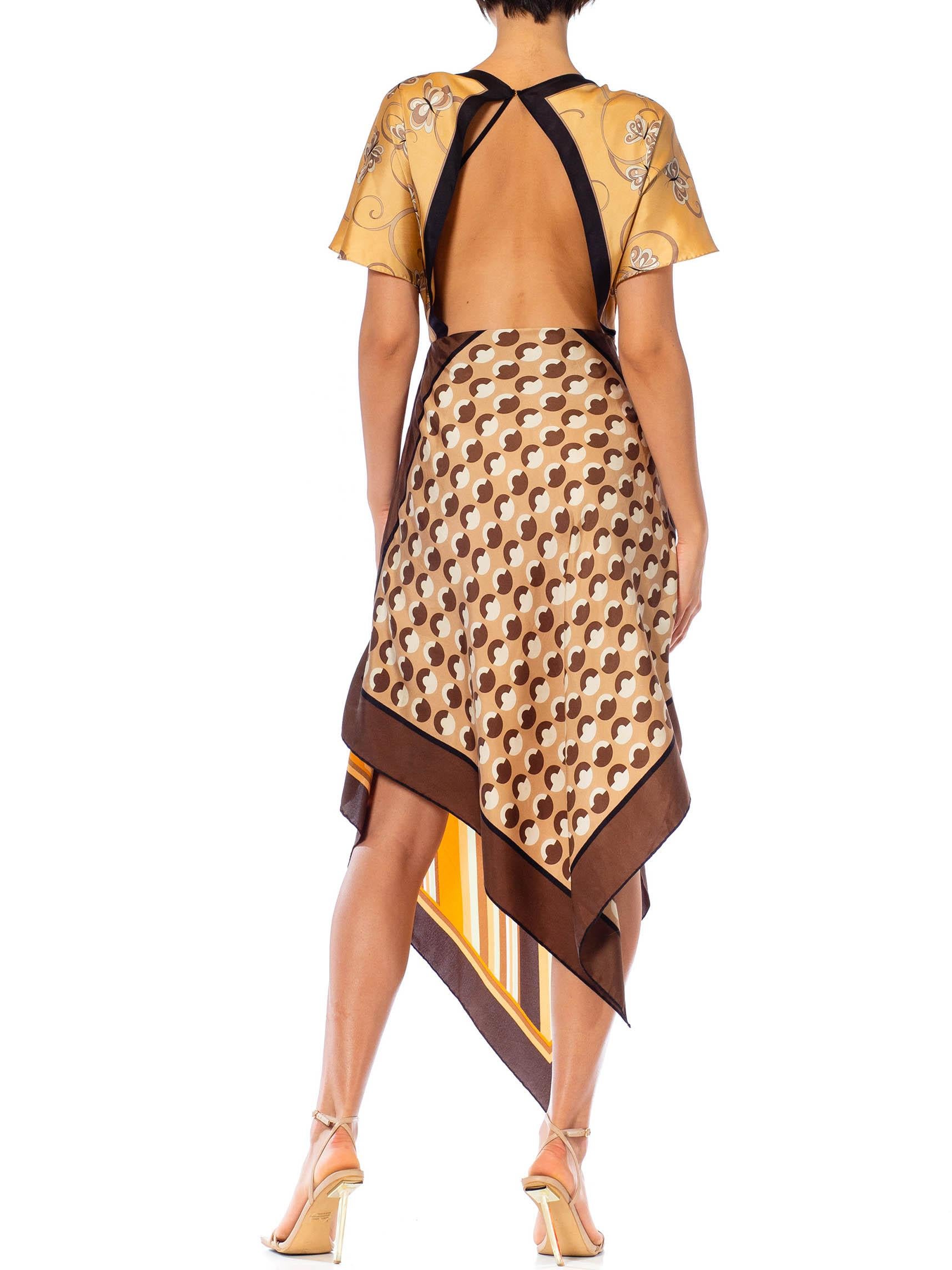 MORPHEW COLLECTION Brown, Orange & Cream Silk Stripe Butterfly 3-Scarf Dress Ma For Sale 2