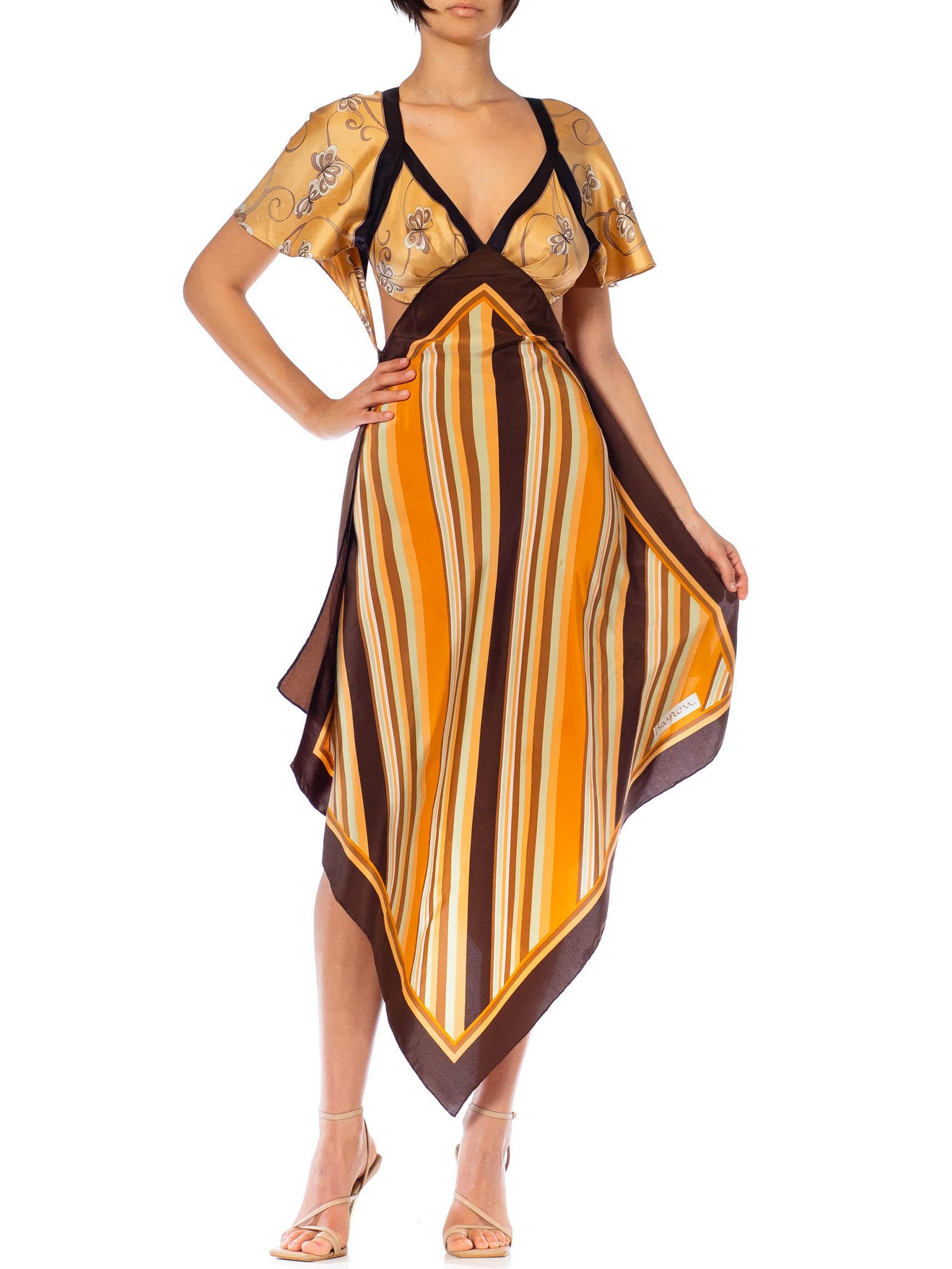 MORPHEW COLLECTION Brown, Orange & Cream Silk Stripe Butterfly 3-Scarf Dress Ma For Sale 4