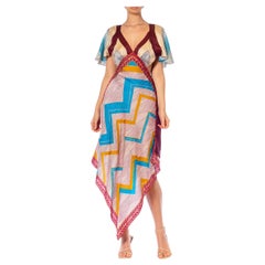 MORPHEW COLLECTION Burgundy, Cream 
Blue Silk Geometric 3-Scarf Dress Made Fro