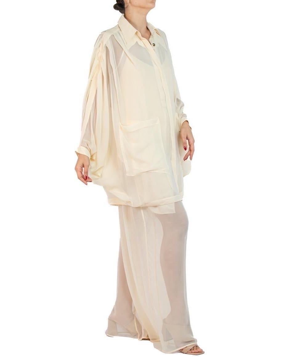 MORPHEW COLLECTION Champagne Chiffon LIZA Button Down Kaftan Shirt In Excellent Condition For Sale In New York, NY