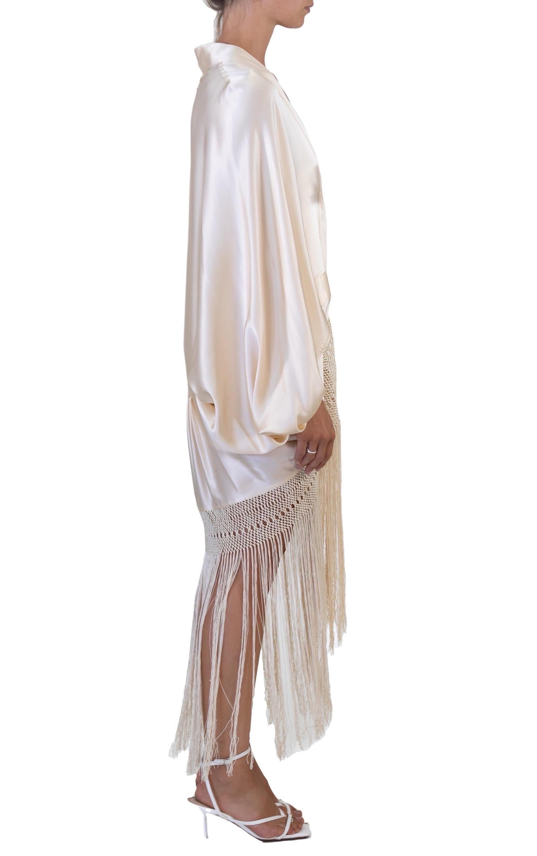 MORPHEW COLLECTION Champagne Silk Charmeuse Cocoon With Fringe In Excellent Condition For Sale In New York, NY