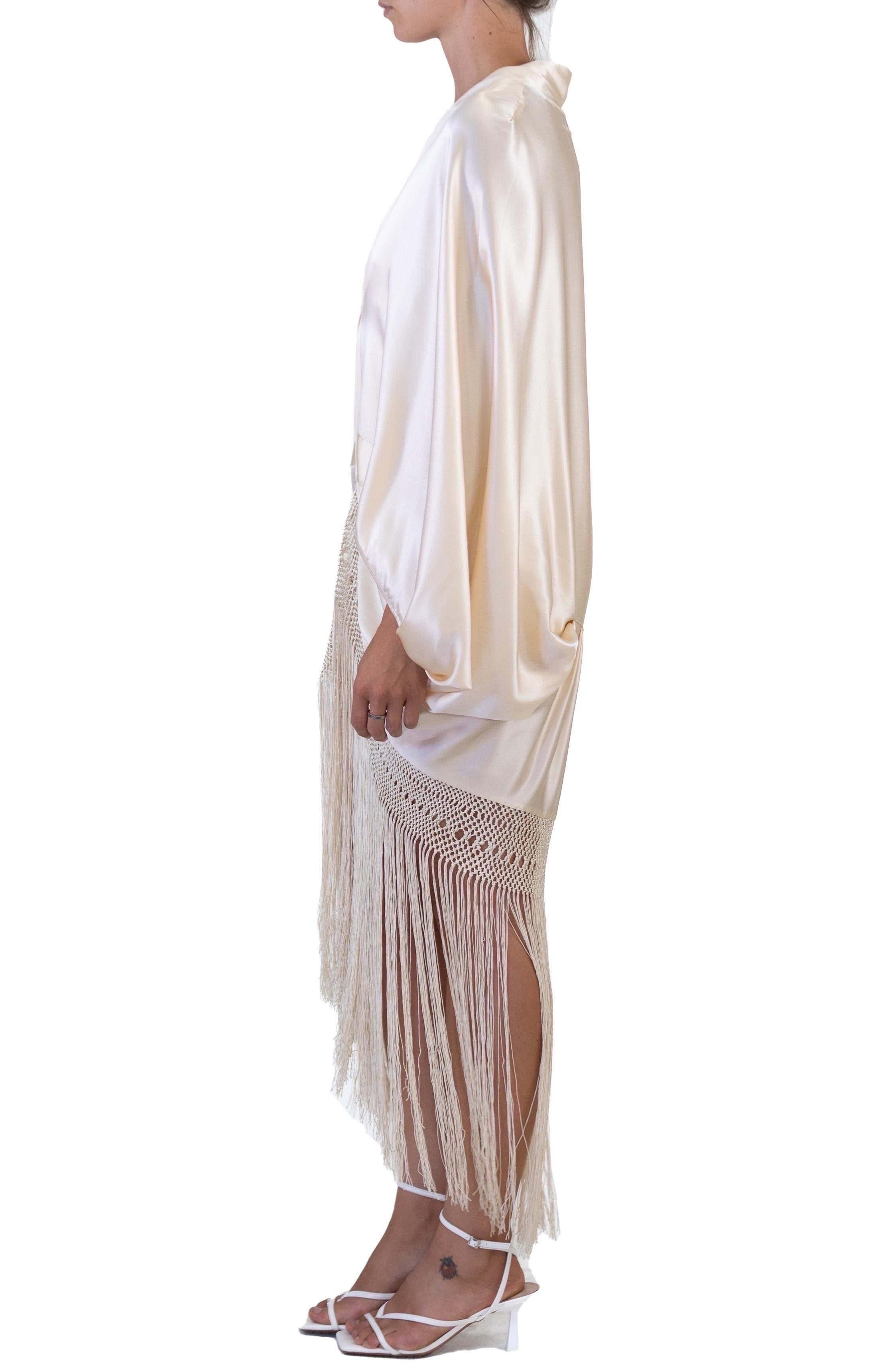 MORPHEW COLLECTION Champagne Silk Charmeuse Cocoon With Fringe For Sale 1