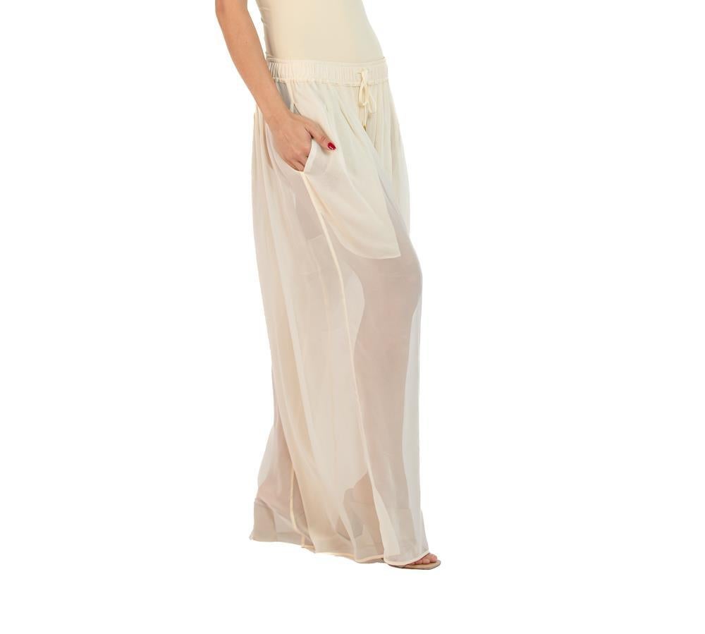 MORPHEW COLLECTION Champagne Silk Chiffon Oversized Box Pleat Pants In Excellent Condition For Sale In New York, NY