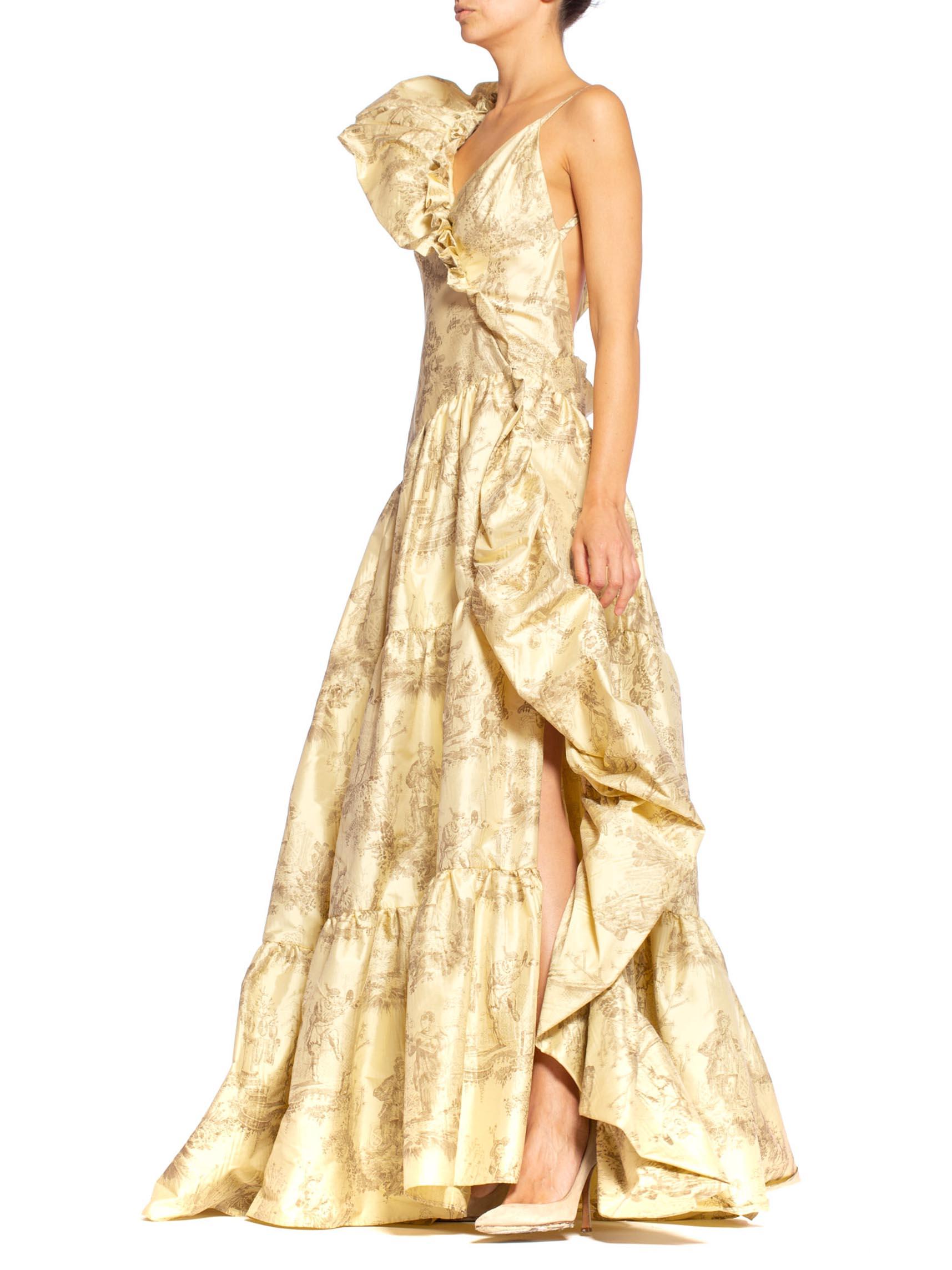 Beige MORPHEW COLLECTION Backless Silk Taffeta  Chinese Toile Voluminous Gown With Sl