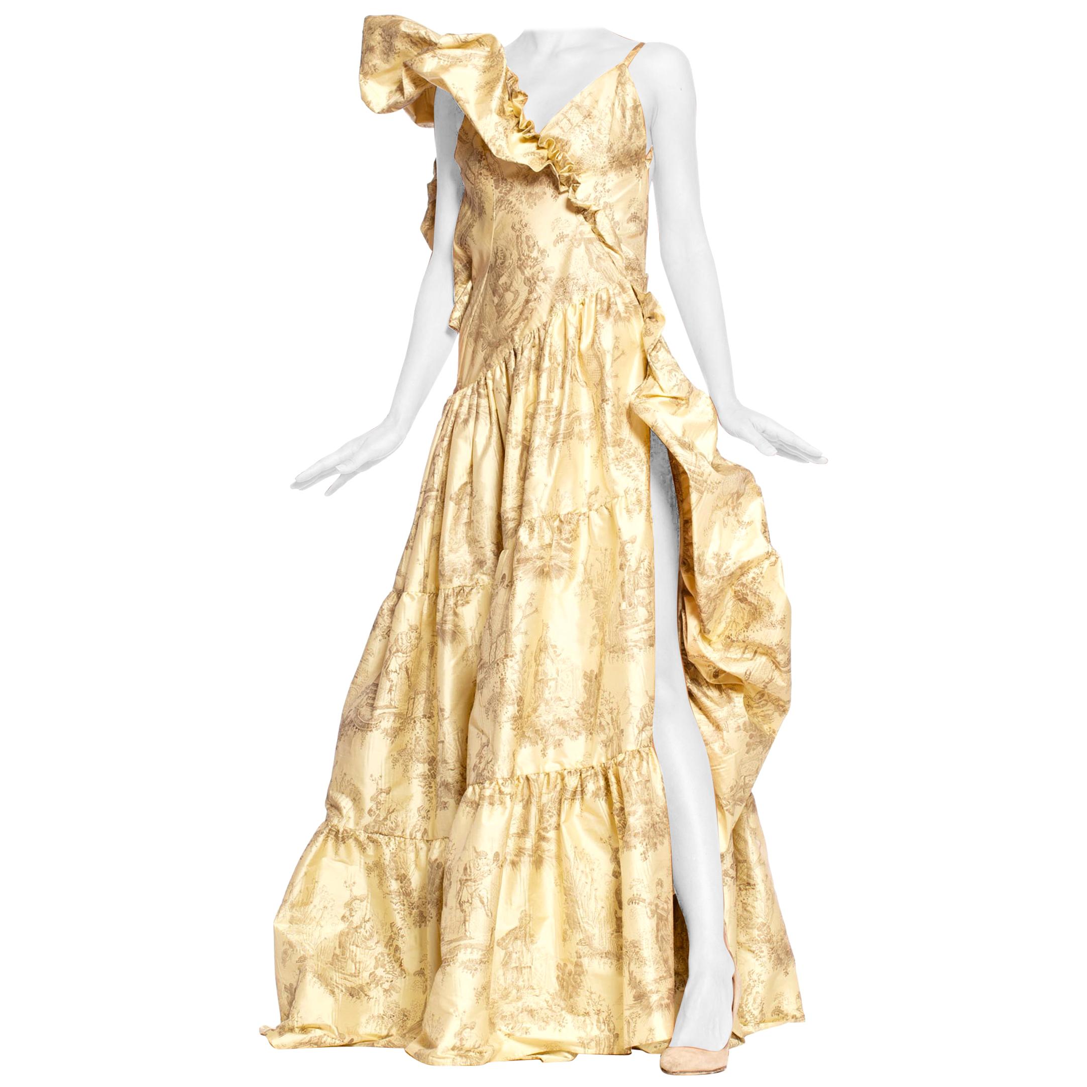 MORPHEW COLLECTION Backless Silk Taffeta  Chinese Toile Voluminous Gown With Sl