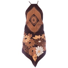 MORPHEW COLLECTION Chocolate Brown Bias Cut Silk 1970'S Mod Floral Scarf Top