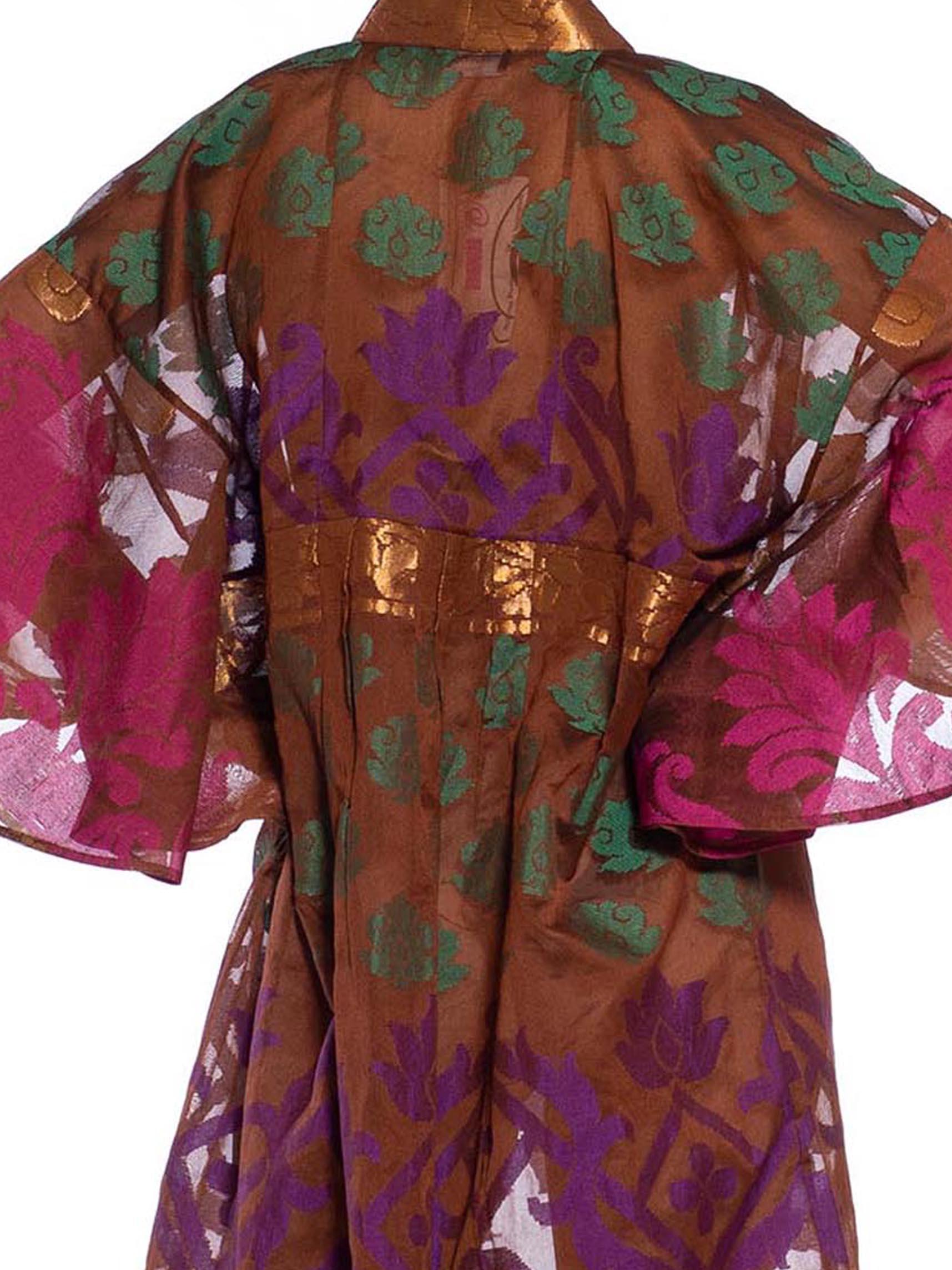 MORPHEW COLLECTION Chocolate Brown Metallic Multi  Silk Kaftan Made From Vintag For Sale 6