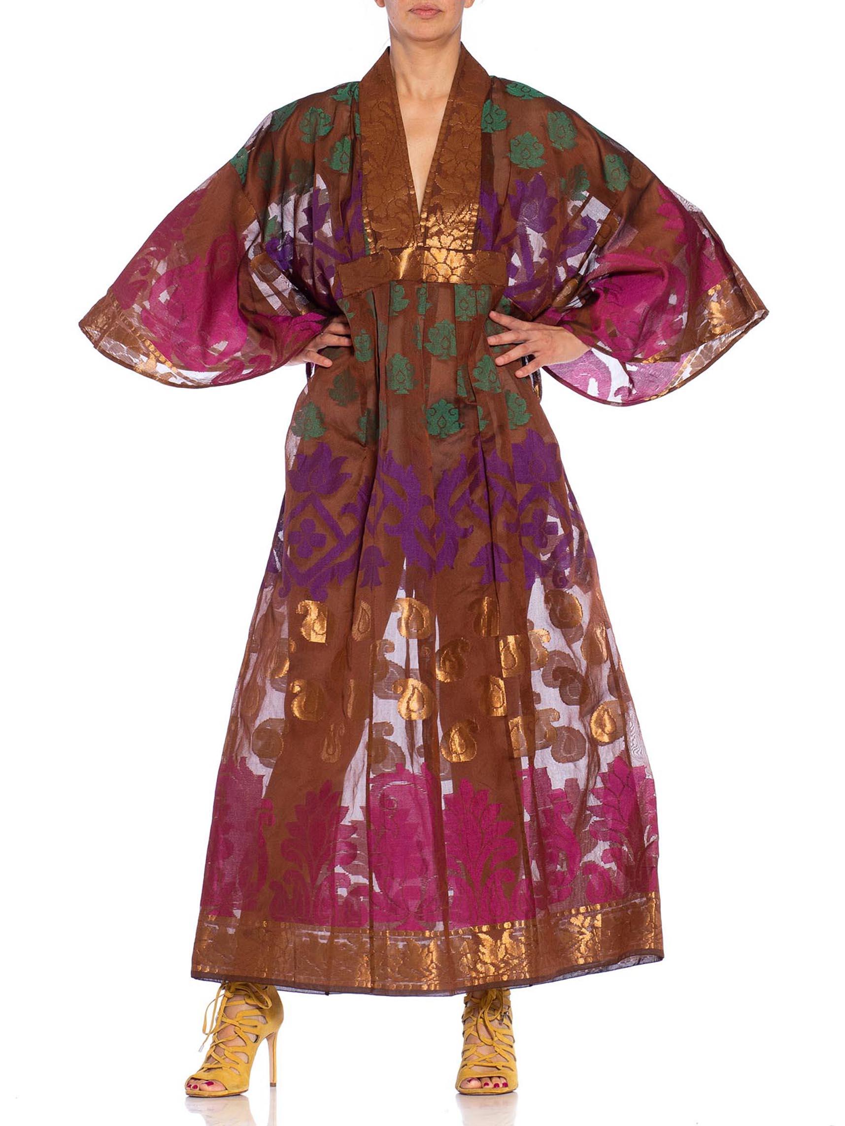 Women's MORPHEW COLLECTION Chocolate Brown Metallic Multi  Silk Kaftan Made From Vintag For Sale
