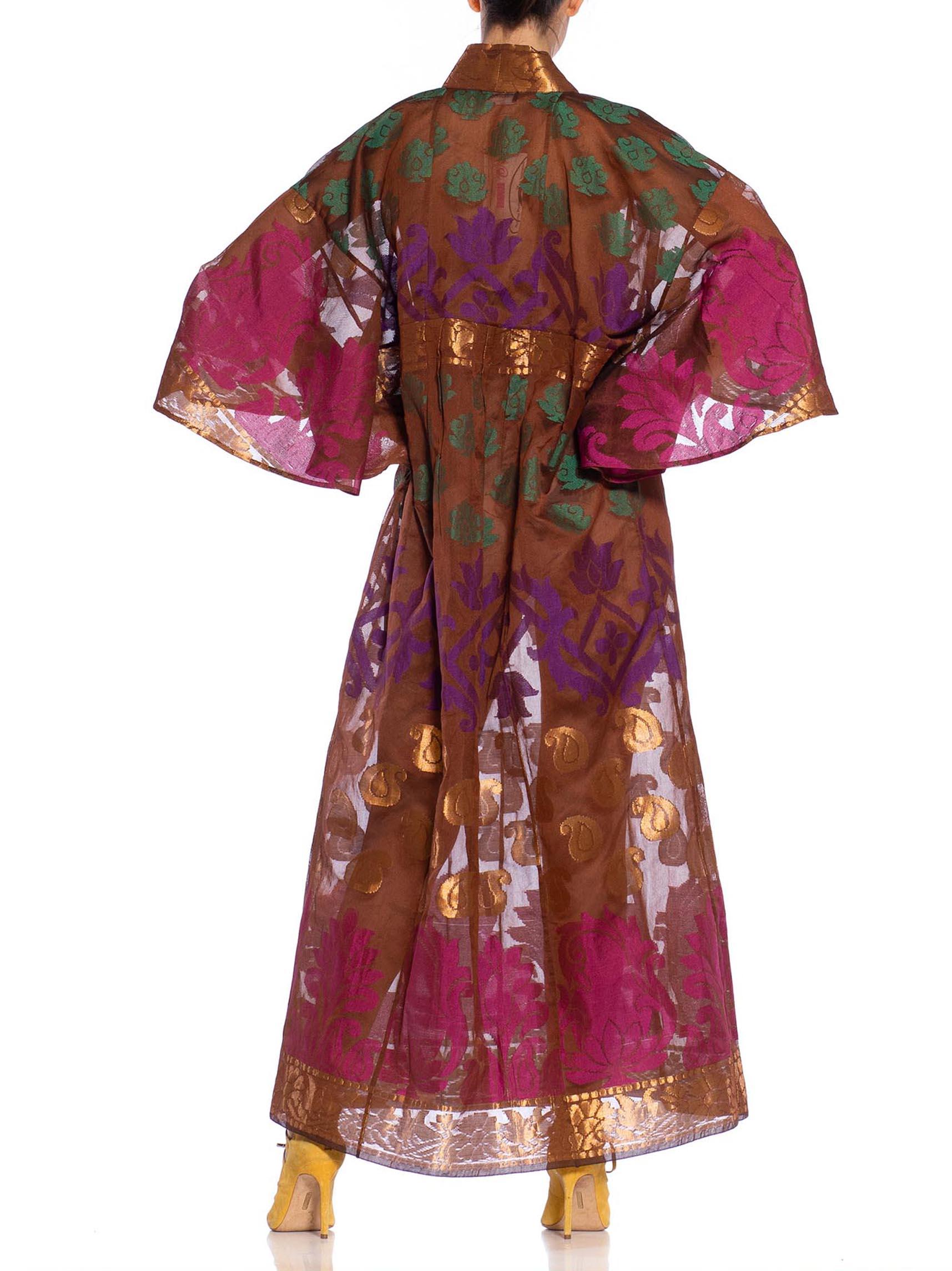 MORPHEW COLLECTION Chocolate Brown Metallic Multi  Silk Kaftan Made From Vintag For Sale 3