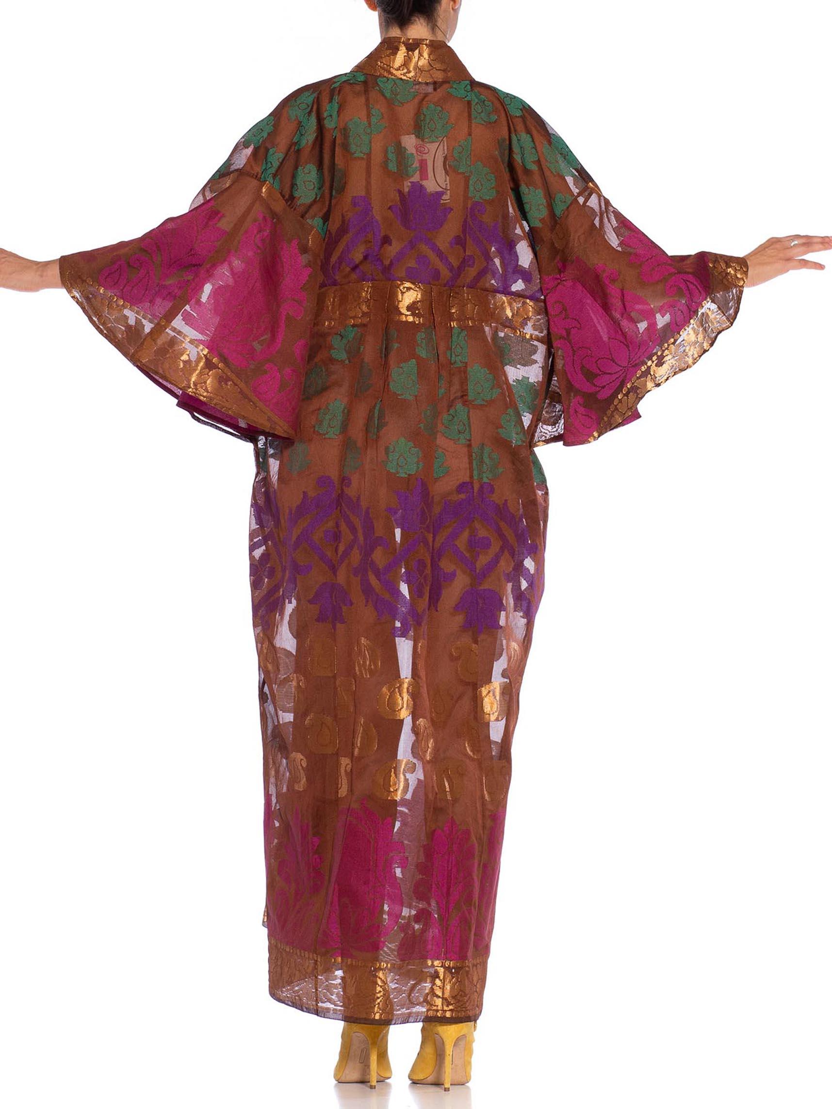 MORPHEW COLLECTION Chocolate Brown Metallic Multi  Silk Kaftan Made From Vintag For Sale 4