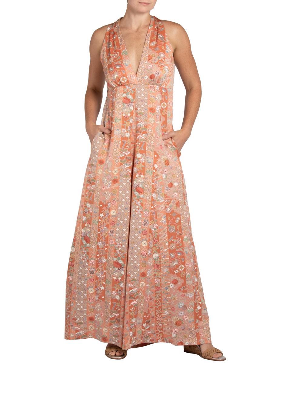 Women's MORPHEW COLLECTION Copper Coral Japanese Kimono Silk M/L Jumpsuit For Sale