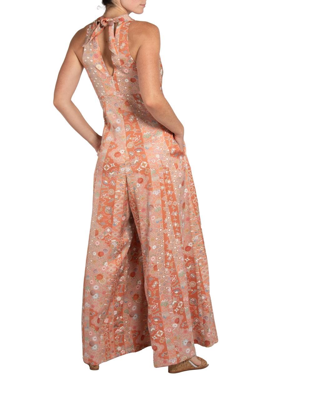 MORPHEW COLLECTION Copper Coral Japanese Kimono Silk M/L Jumpsuit For Sale 2