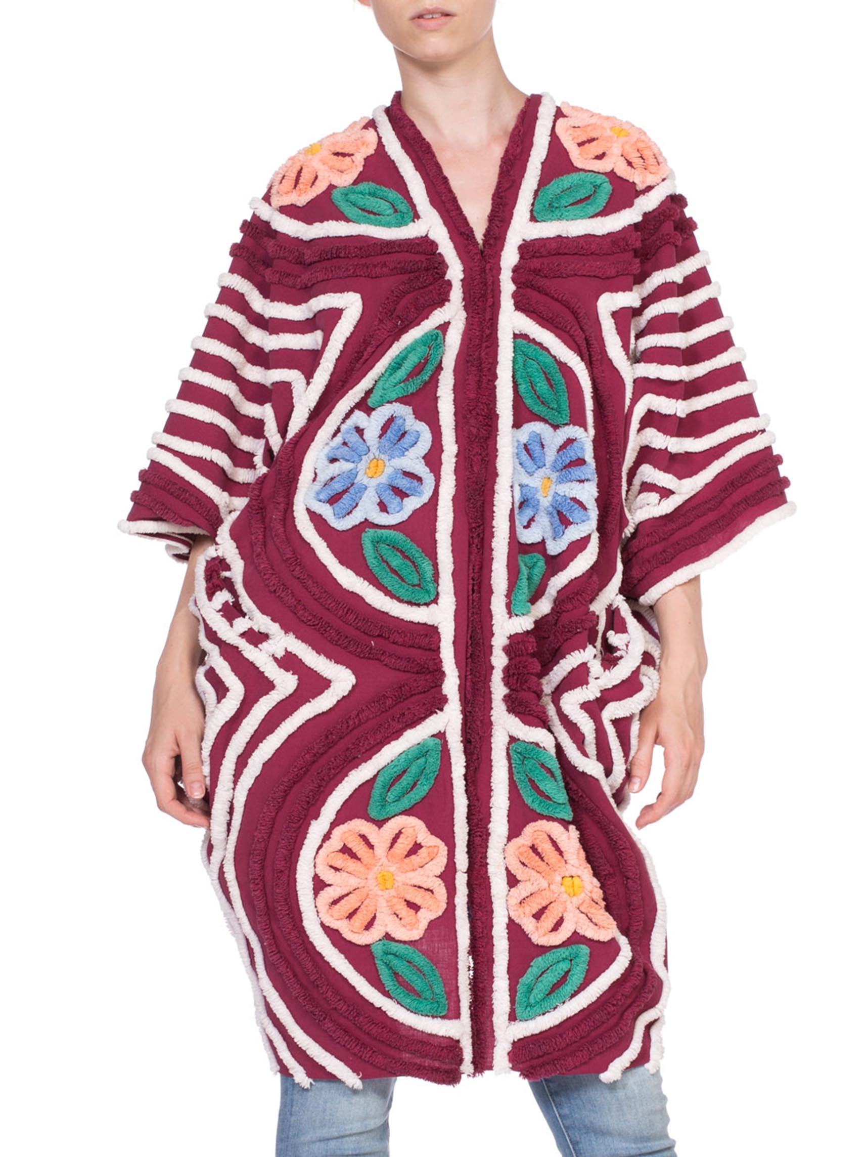 Maroon Floral Cotton Chenille Beach Cocoon 2