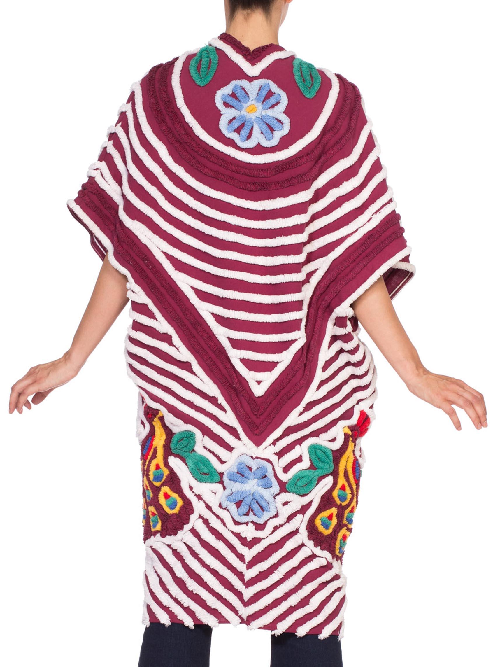 MORPHEW COLLECTION Maroon & White Cotton Chenille Beach Coat Cocoon With Little 1