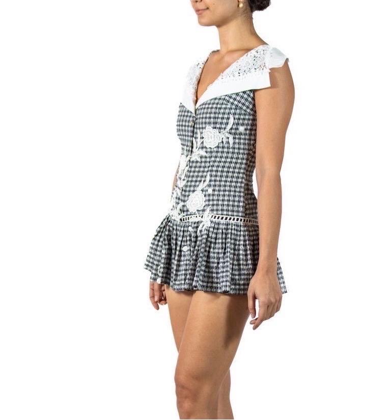 MORPHEW COLLECTION Cotton Gingham & Lace  Romper In Excellent Condition In New York, NY