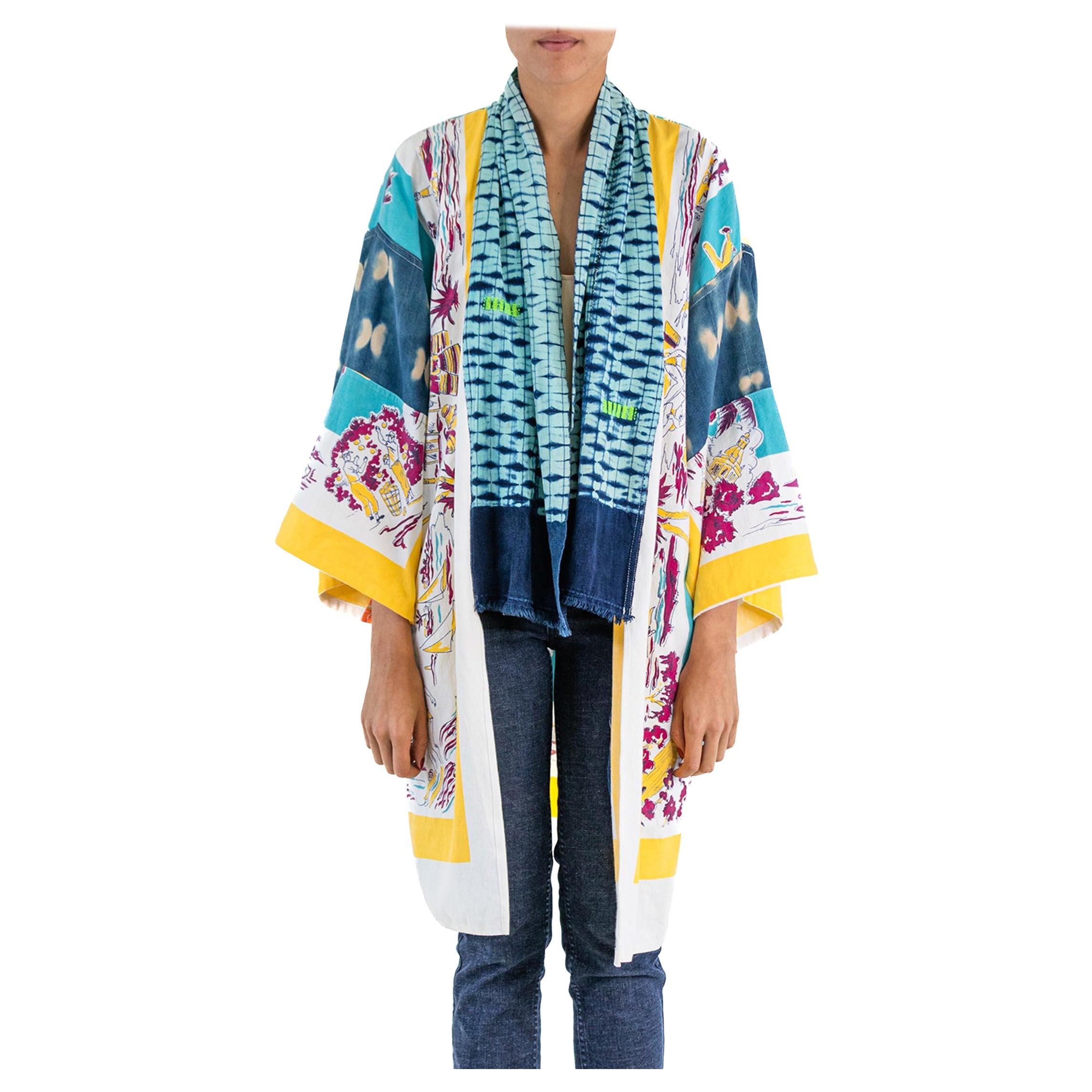 MORPHEW COLLECTION Cotton 
Indigo 1940S Table Cloth Florida Souvenir Jacket