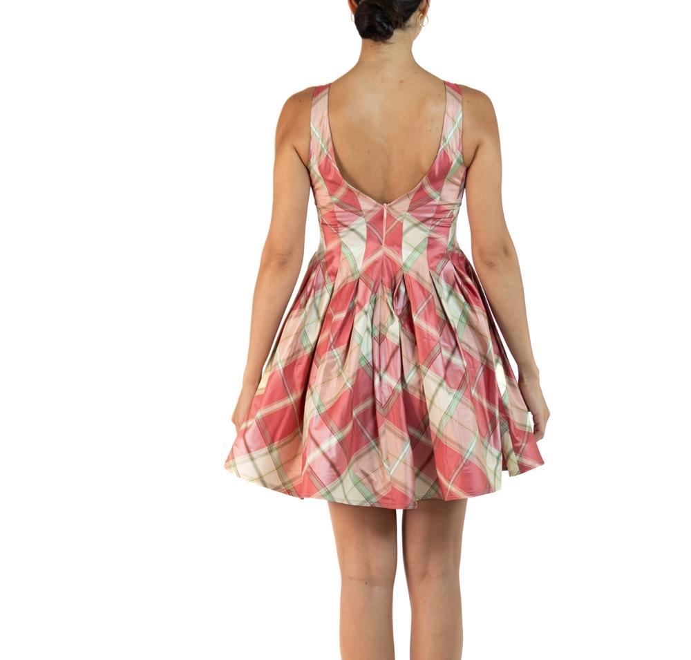 Morphew Collection Cream, Aqua & Pink Silk Taffeta Plaid The Donna Dress Master For Sale 2