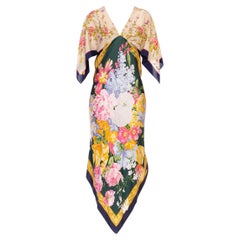 MORPHEW COLLECTION Cream & Black Floral Silk Two Scarf Dress