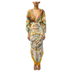 Morphew Collection Cream, Blue & Yellow Gold Silk Nautical Print 2-Scarf Dress
