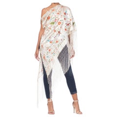 MORPHEW COLLECTION Crema ricamato a mano in raso di seta, monospalla o top con aletta