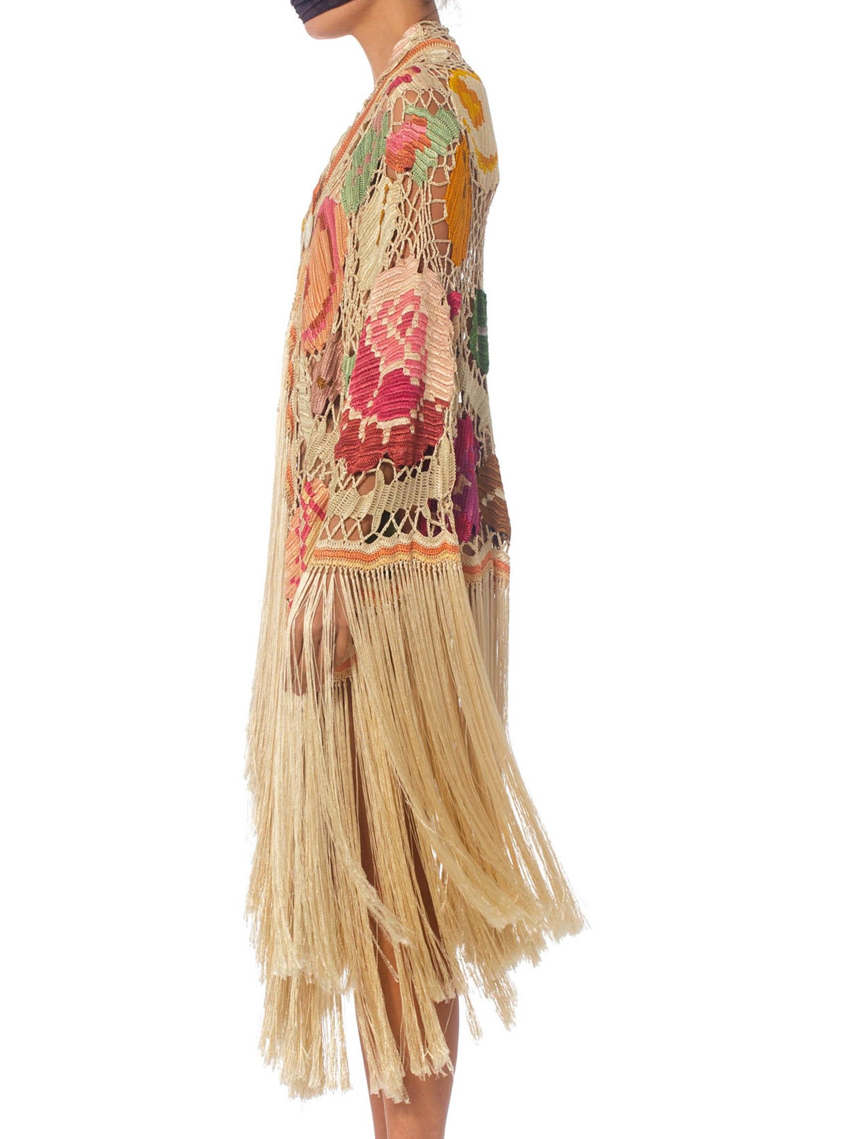 Women's MORPHEW COLLECTION Cream & Pastels Silk Fringe Cocoon Made From An Antique 1920