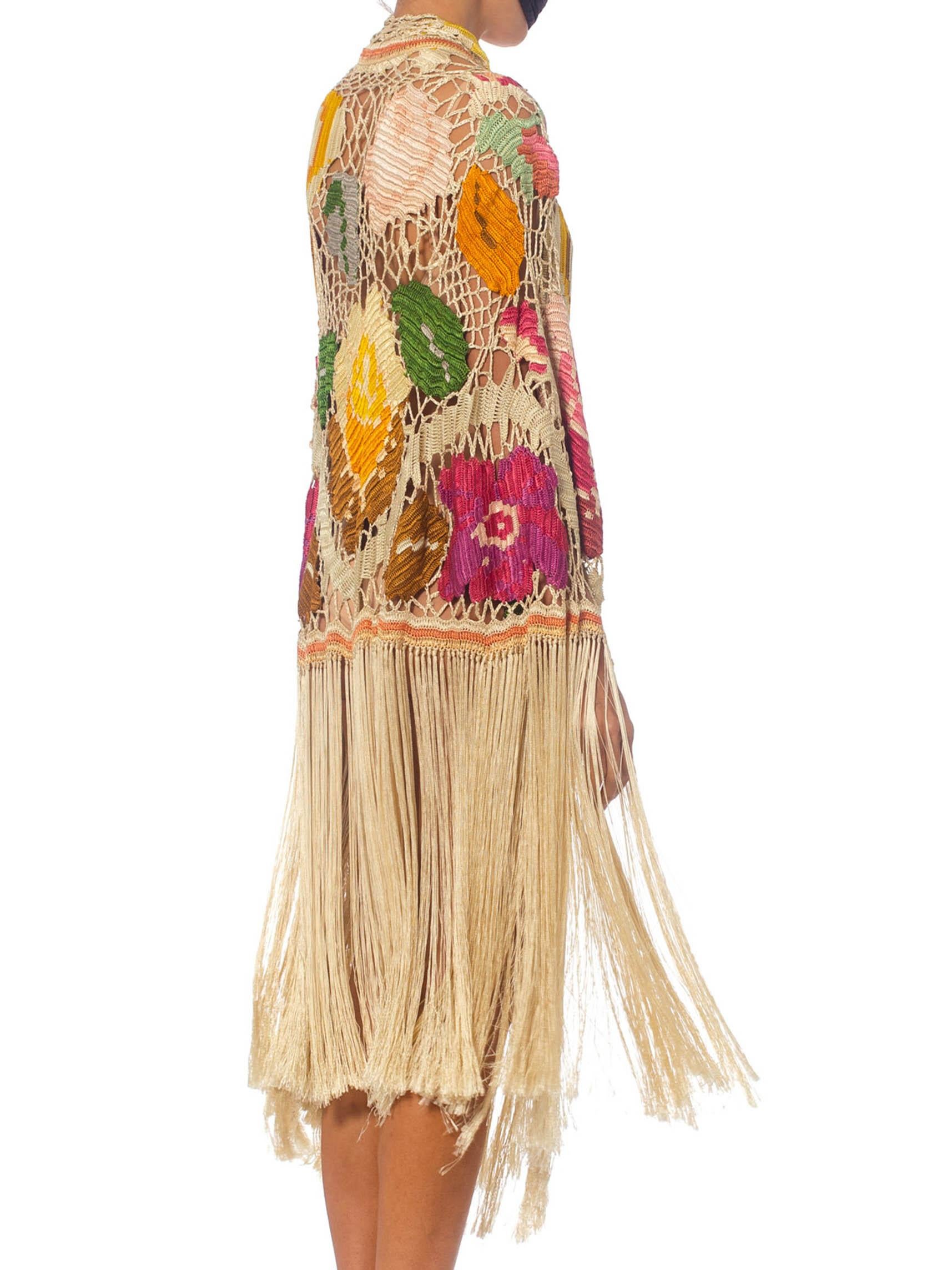 MORPHEW COLLECTION Cream & Pastels Silk Fringe Cocoon Made From An Antique 1920 2