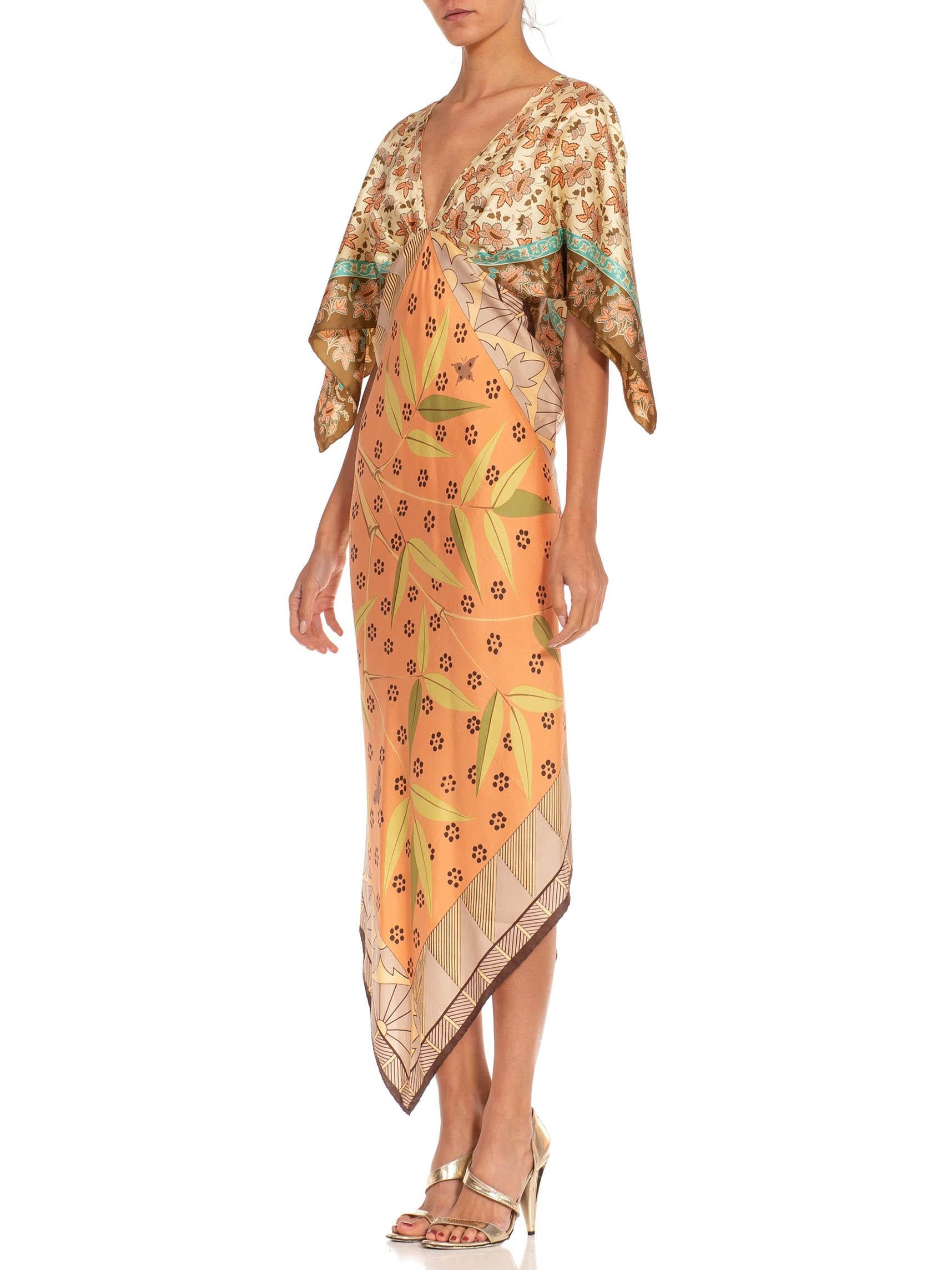 Orange Morphew Collection Cream & Peach Silk Twill Floral Two Scarf Dress