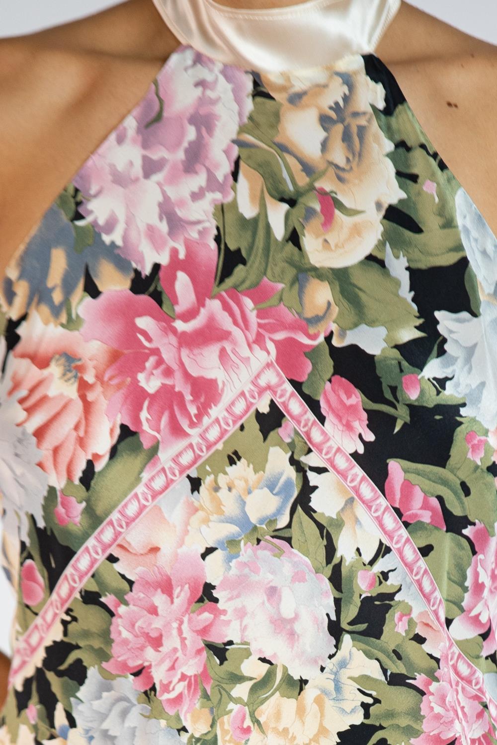 Morphew Collection cravate en soie à imprimé floral crème, rose et vert en vente 3