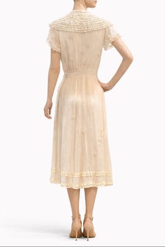 MORPHEW COLLECTION Crème Soie Antique Dentelle & 1930s Robe Wrap Dress