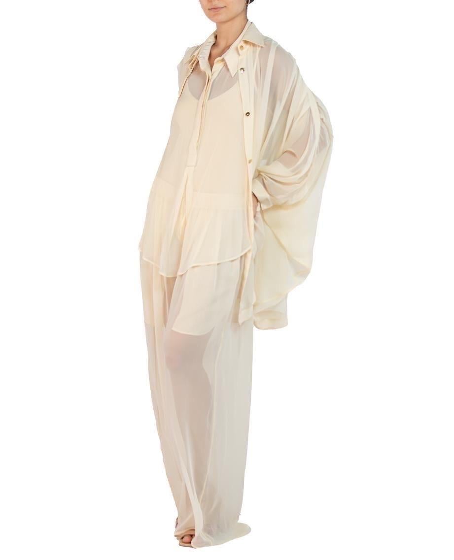 MORPHEW COLLECTION Cream Silk Chiffon & Jersey Racer Back Top For Sale 3