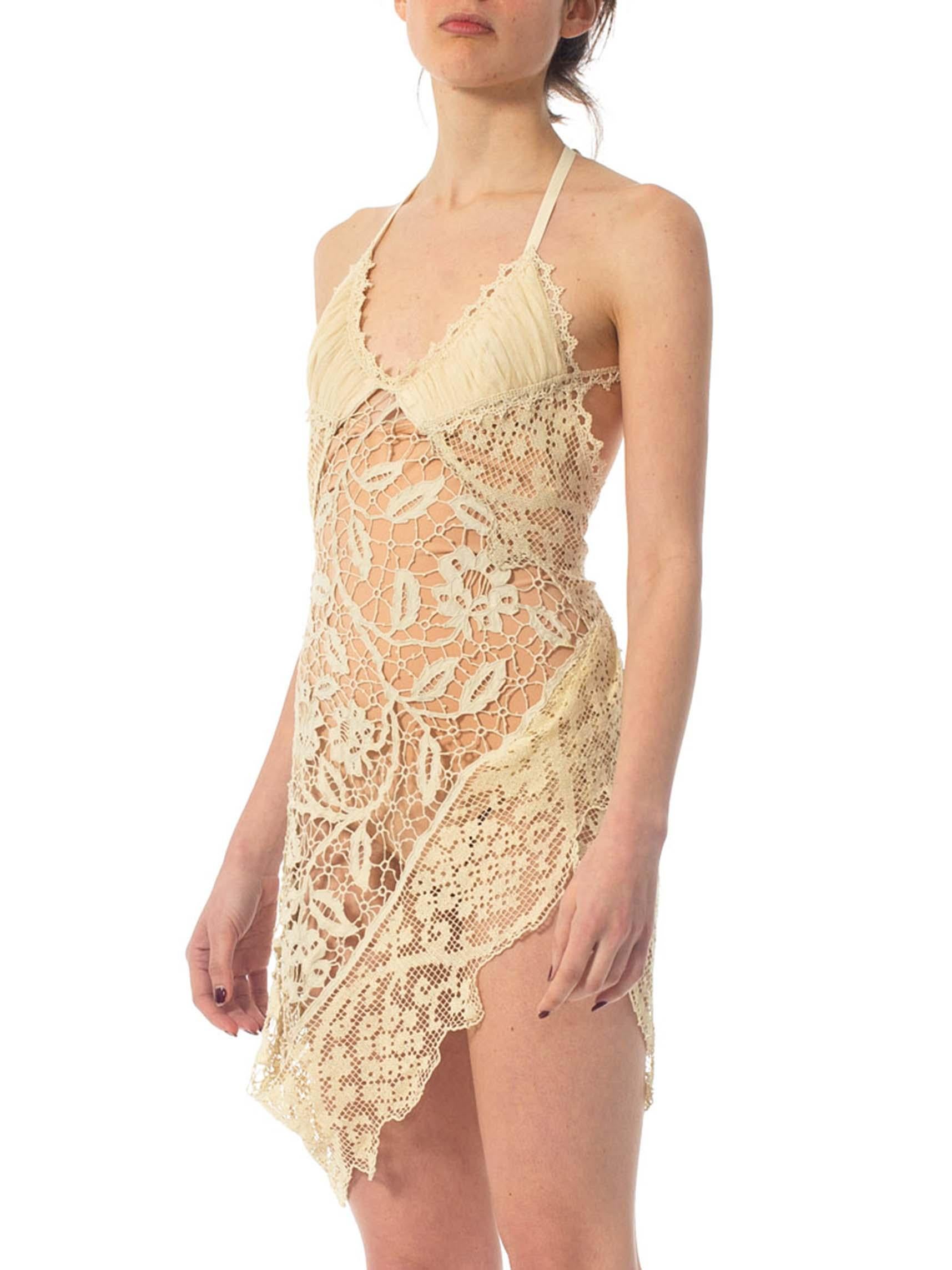 Beige MORPHEW COLLECTION Creme Dress Made From 100 Year Old Handmade Lace For Sale