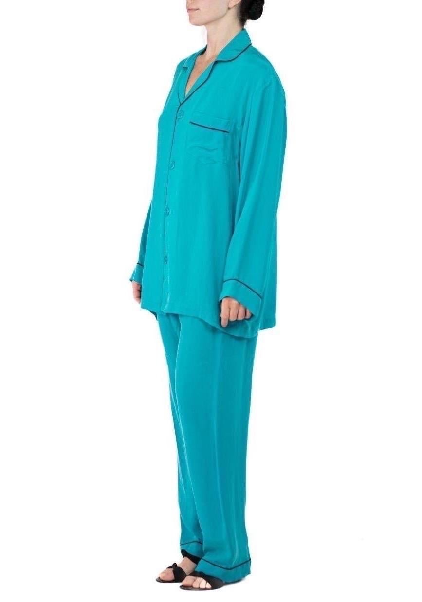 Men's Morphew Collection Dark Teal With Indigo Trim Cold Rayon Bias Pajamas For Sale