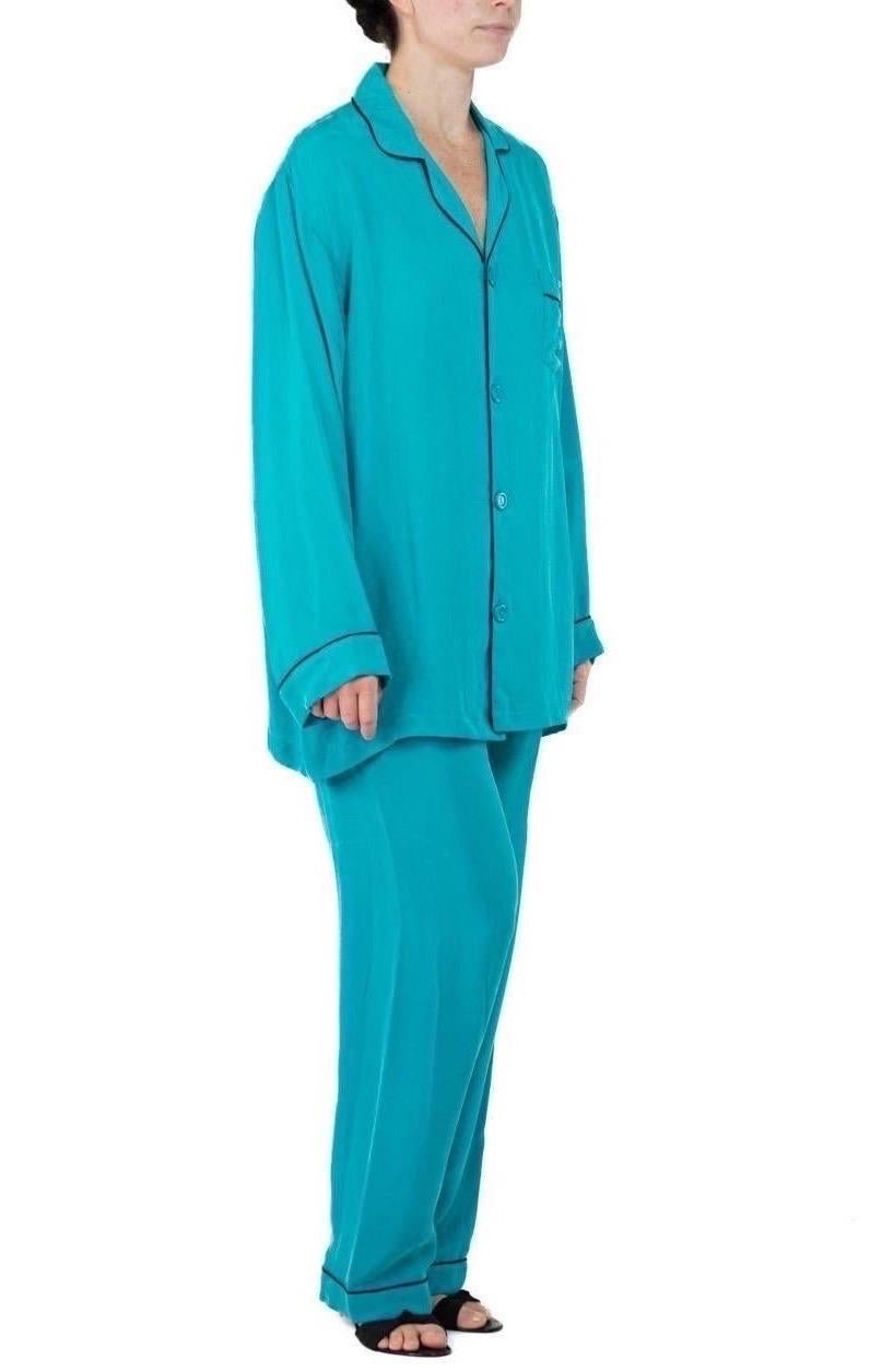 Morphew Collection Dark Teal With Indigo Trim Cold Rayon Bias Pajamas For Sale 3