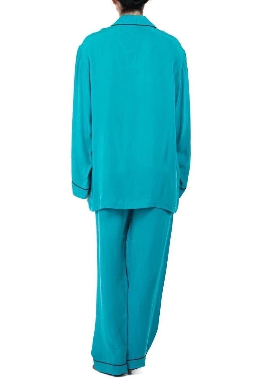 Morphew Collection Dark Teal With Indigo Trim Cold Rayon Bias Pajamas For Sale 5