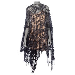 MORPHEW COLLECTION Black & Grey Deconstructed Yarn Poncho Top