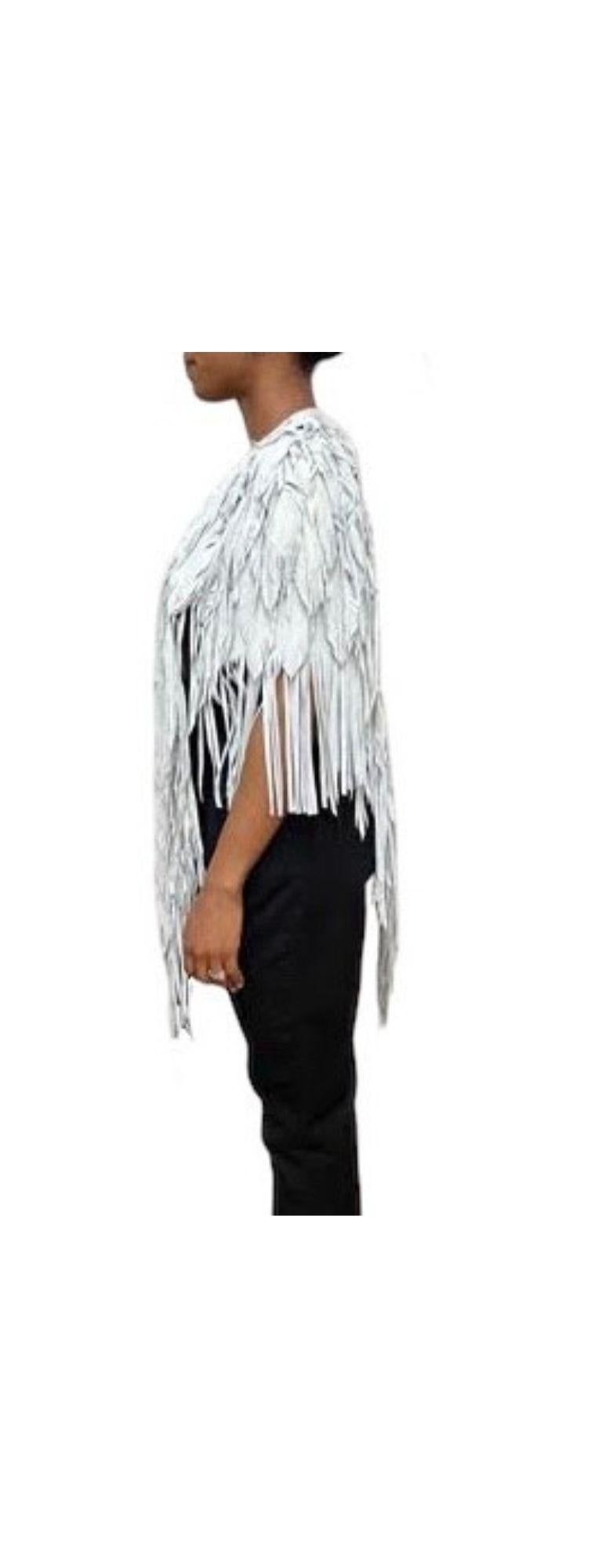 Morphew Collection Dove Suede Fringe Feather Leather Long Cape In Excellent Condition For Sale In New York, NY
