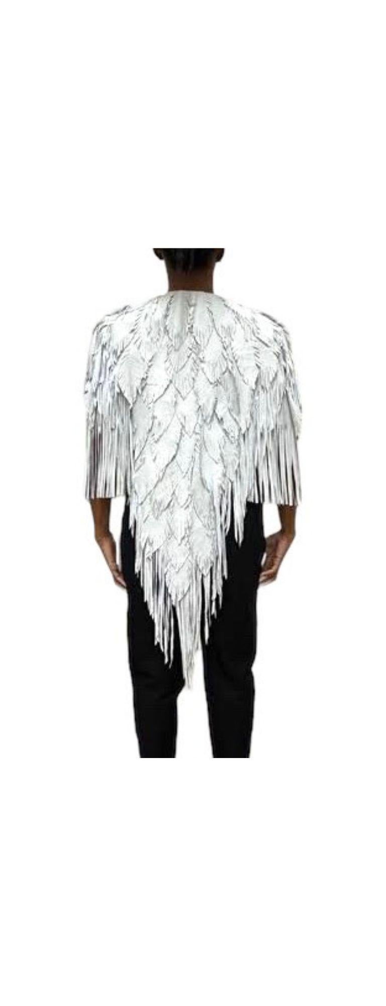 Women's or Men's Morphew Collection Dove Suede Fringe Feather Leather Long Cape For Sale