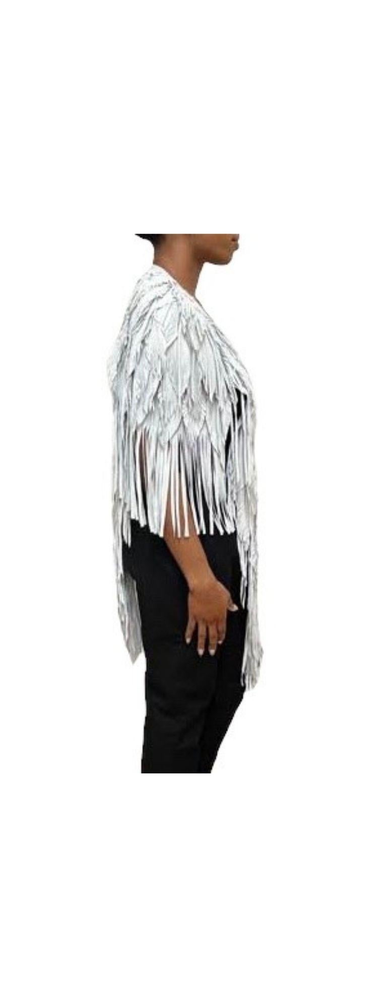 Morphew Collection Dove Suede Fringe Feather Leather Long Cape For Sale 1