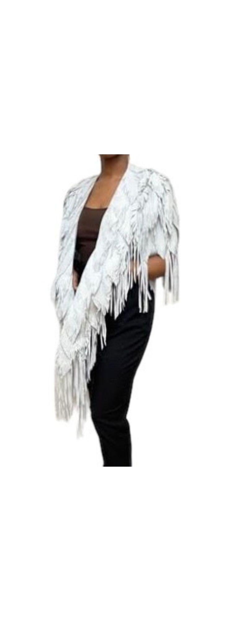 Morphew Collection Dove Suede Fringe Feather Leather Long Cape For Sale 3