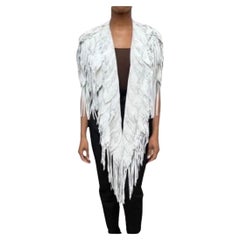 Morphew Collection Dove Suede Fringe Feather Leather Long Cape