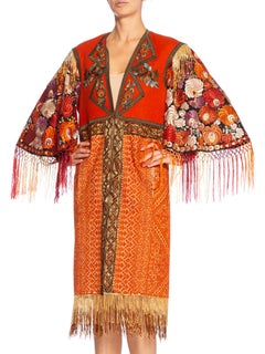 MORPHEW COLLECTION Cotton & Wool Fully Hand Embroidered Duster With Antique Tri