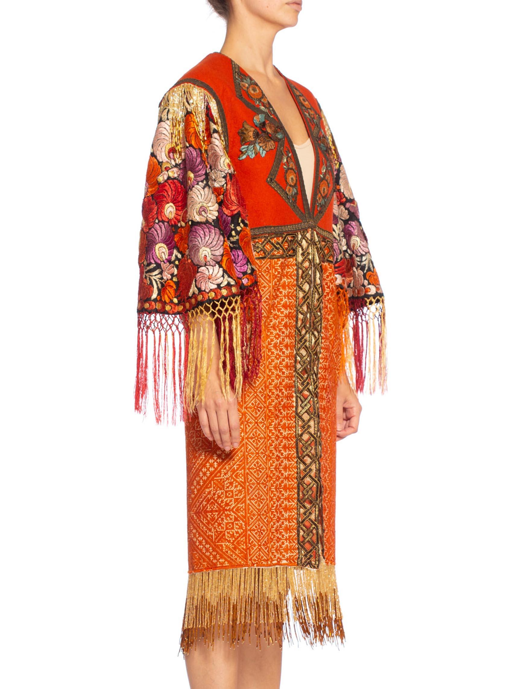 Women's MORPHEW COLLECTION Cotton & Wool Fully Hand Embroidered Duster With Antique Tri