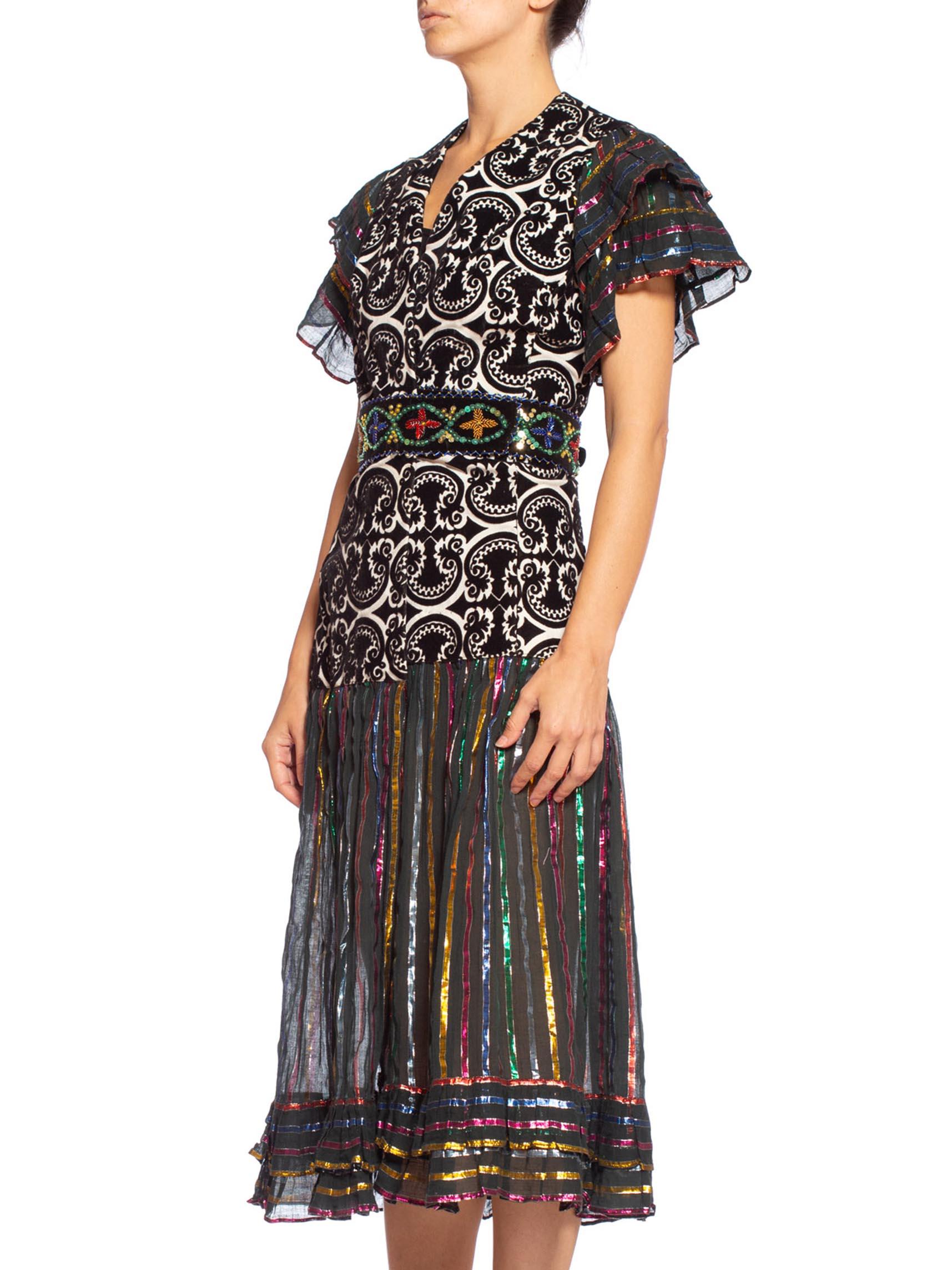 Black MORPHEW COLLECTION Duster Wrap Dress Made From 70'S Lurex & Velvet Fabrics With For Sale